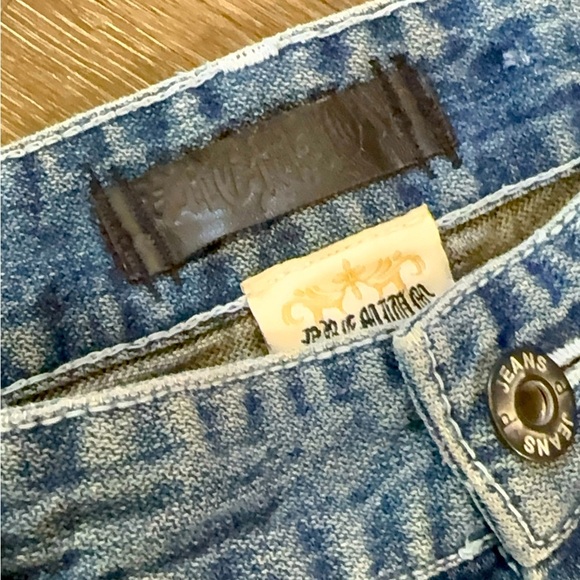 PracaWear Embroidered Distressed Straight Leg Y2K Denim Jeans Dark Wash - Picture 7 of 7